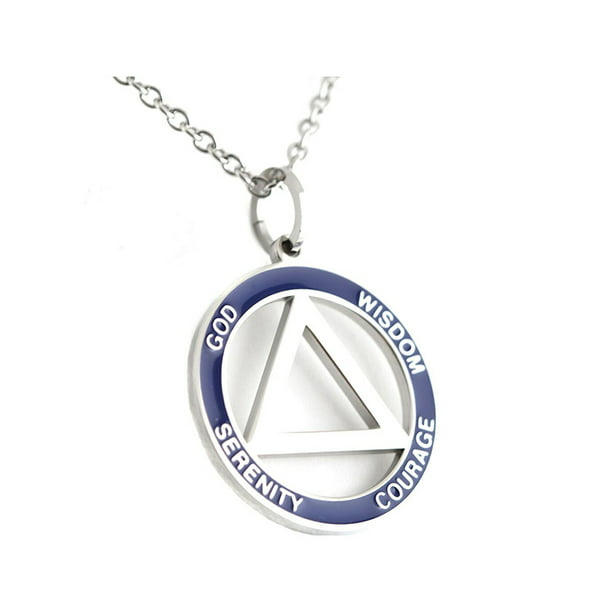 ALCOHOLICS ANONYMOUS AA RECOVERY PENDANT DOG TAG SOLID STAINLESS STEEL NECKLACE